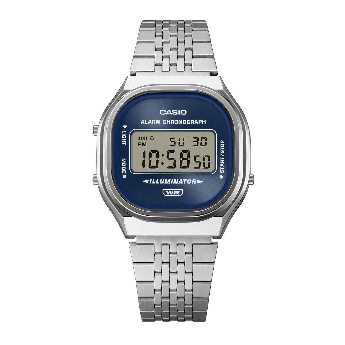 Casio A140WE-2ADF Vintage Steel Watch – Blue – angle view
