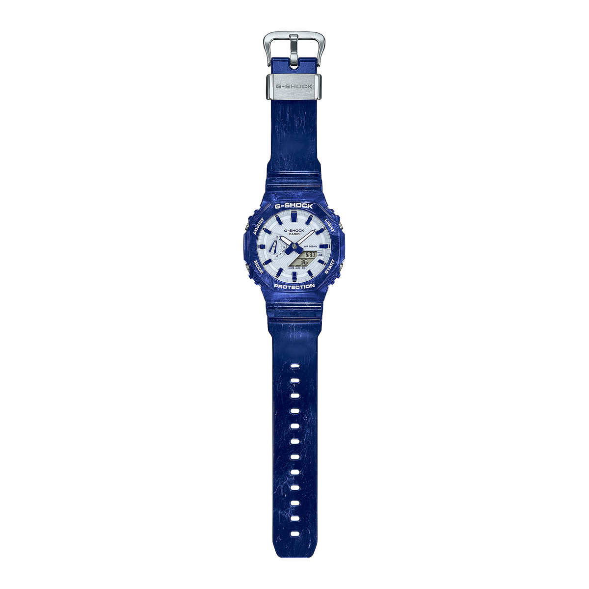 Casio G-Shock GA-2100BWP-2ADR Blue and White Porcelain Analog-Digital Watch – angle view