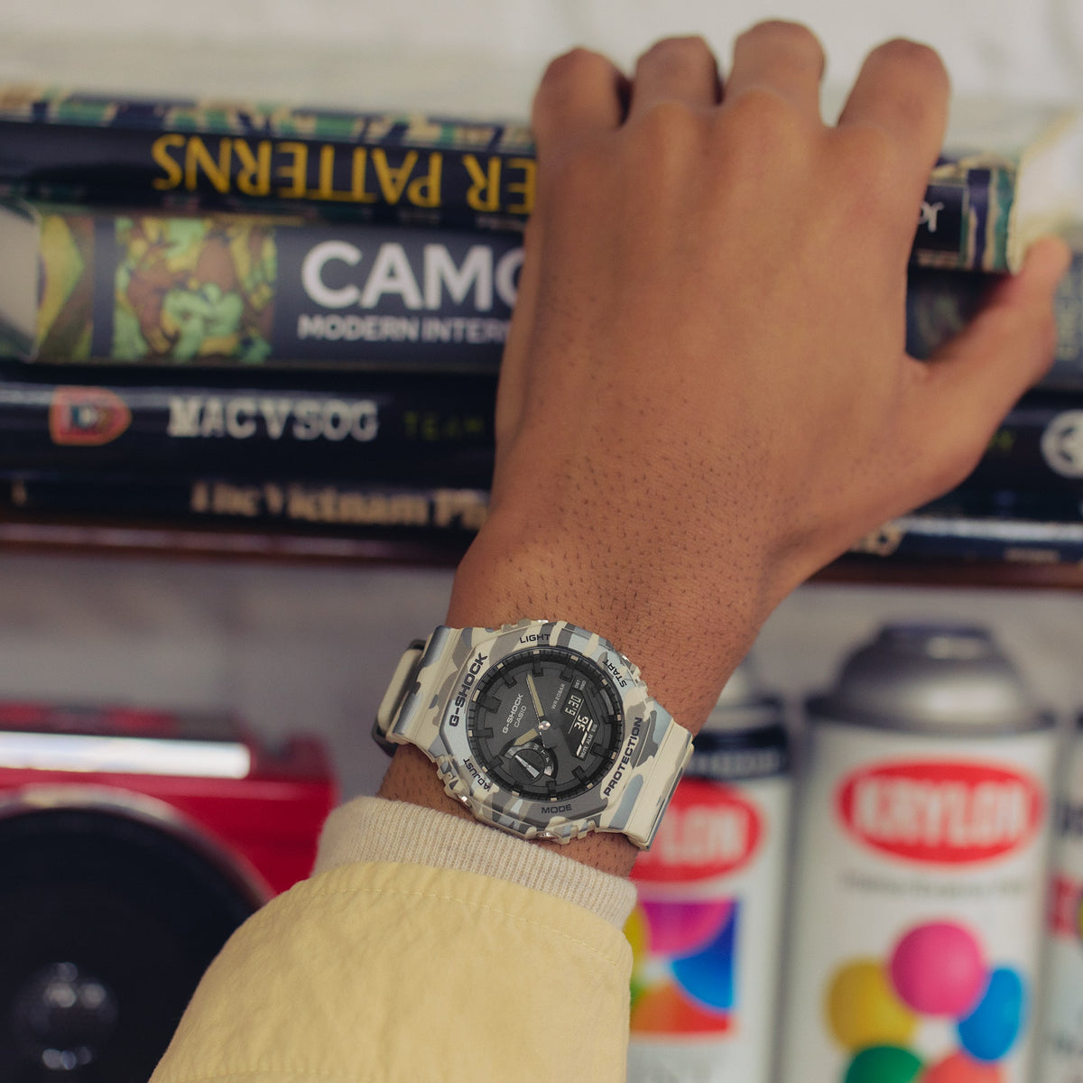 Casio G-Shock GA-2100CM-5ADR Camouflage Octagon Watch – on wrist