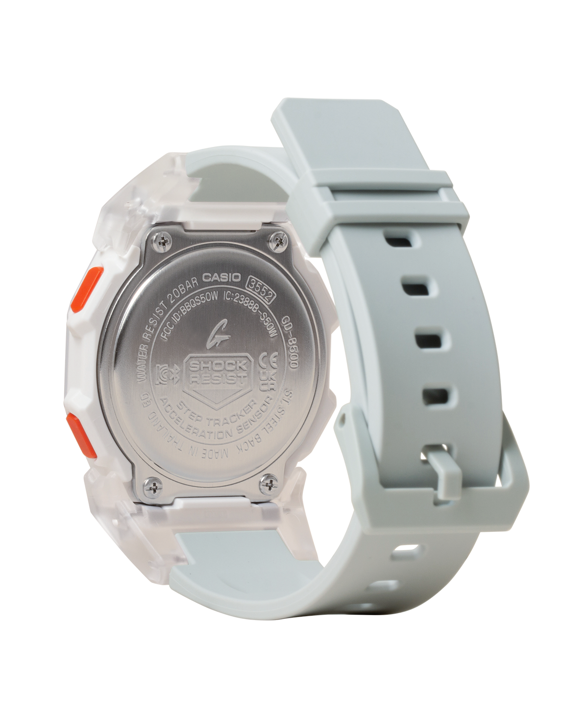 Casio G-Shock GD-B500S-8D Compact Bluetooth Step Counter Watch – Gray – case back