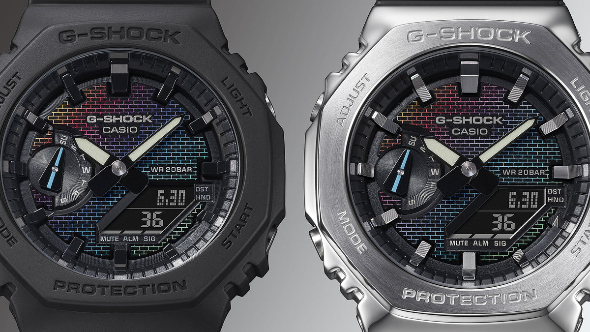 Casio G-Shock GA-2100RW-1A Rainbow Brick Wall Analog-Digital Watch – dial detail