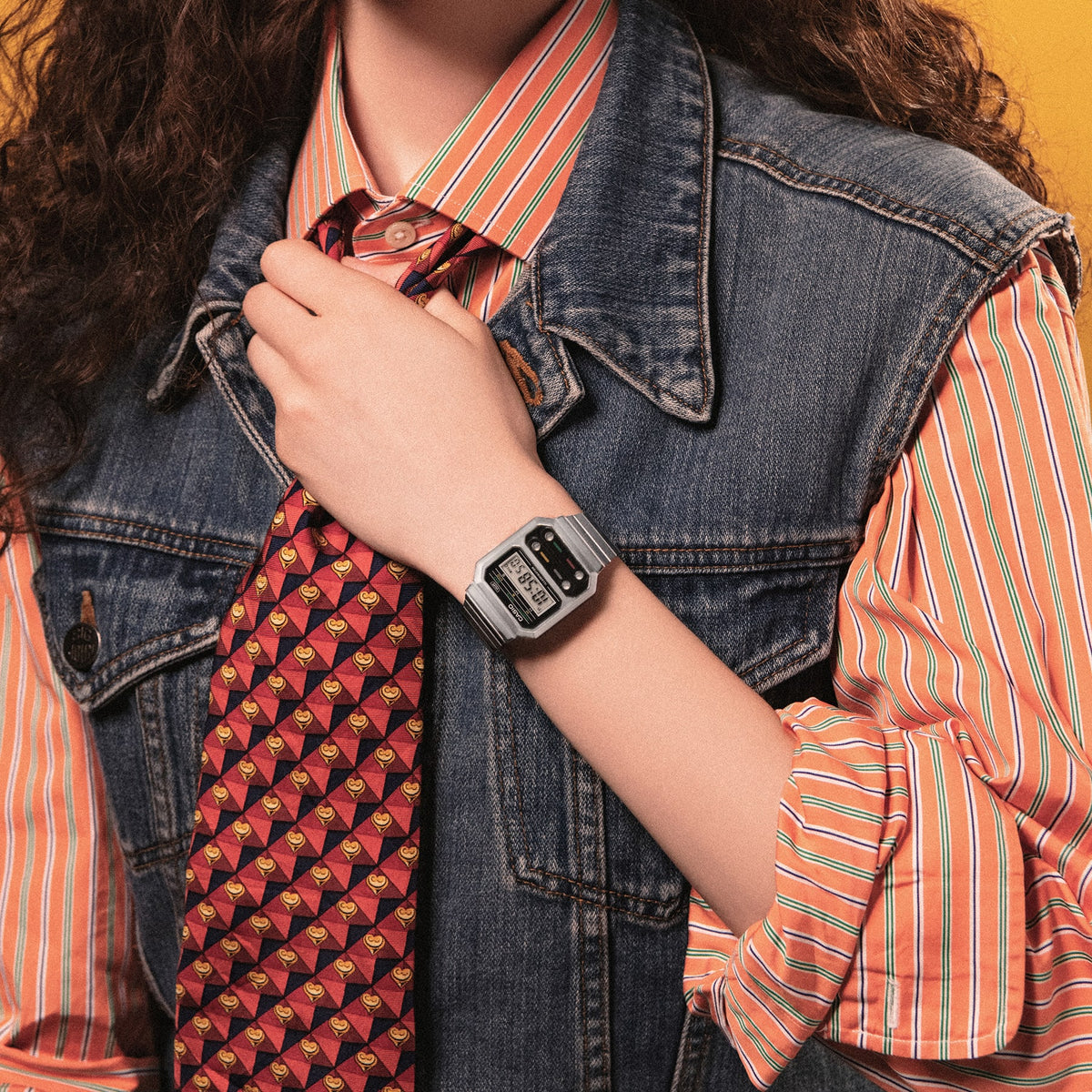 Casio Vintage A100WE-1ADF Chrome Watch – angle view