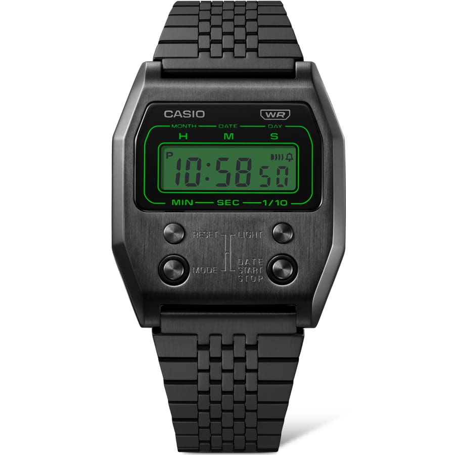 Casio A1100B-1DF Vintage Steel Watch – Black – angle view