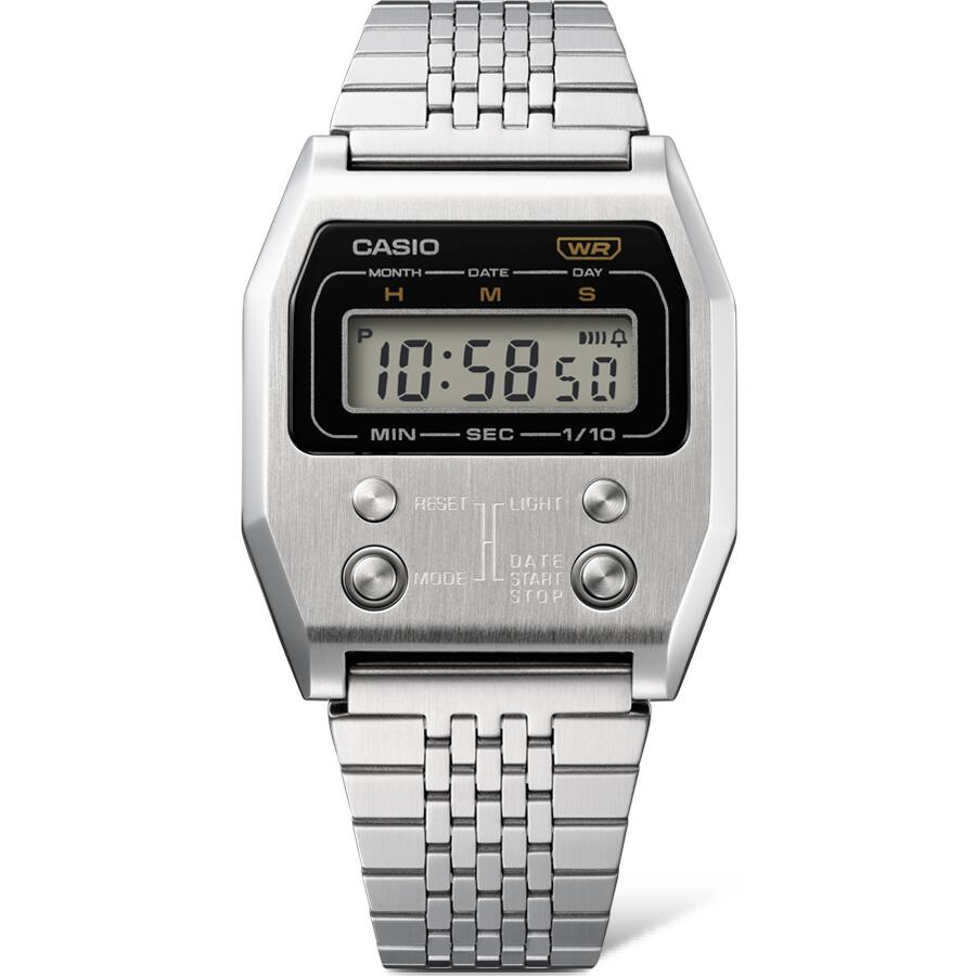 Casio A1100D-1DF Vintage Steel Watch – Silver – angle view