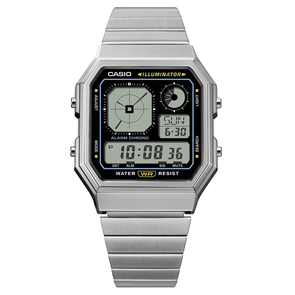 Casio A130WE-1ADF Vintage Steel Watch – Silver – angle view