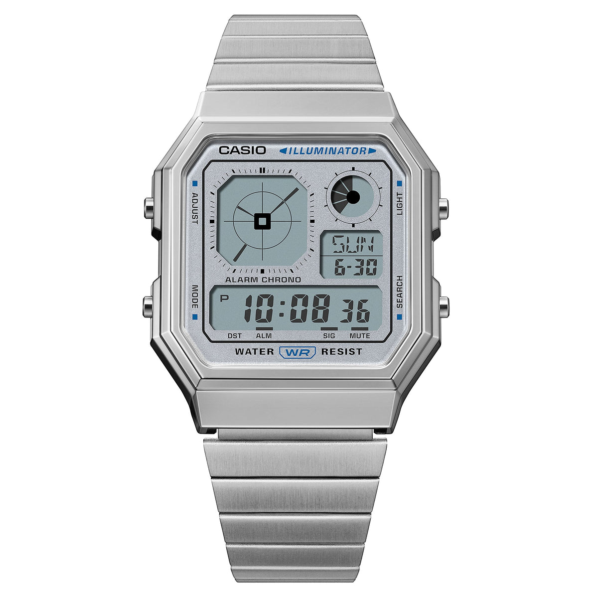 Casio A130WE-7ADF Vintage Steel Watch – White – angle view