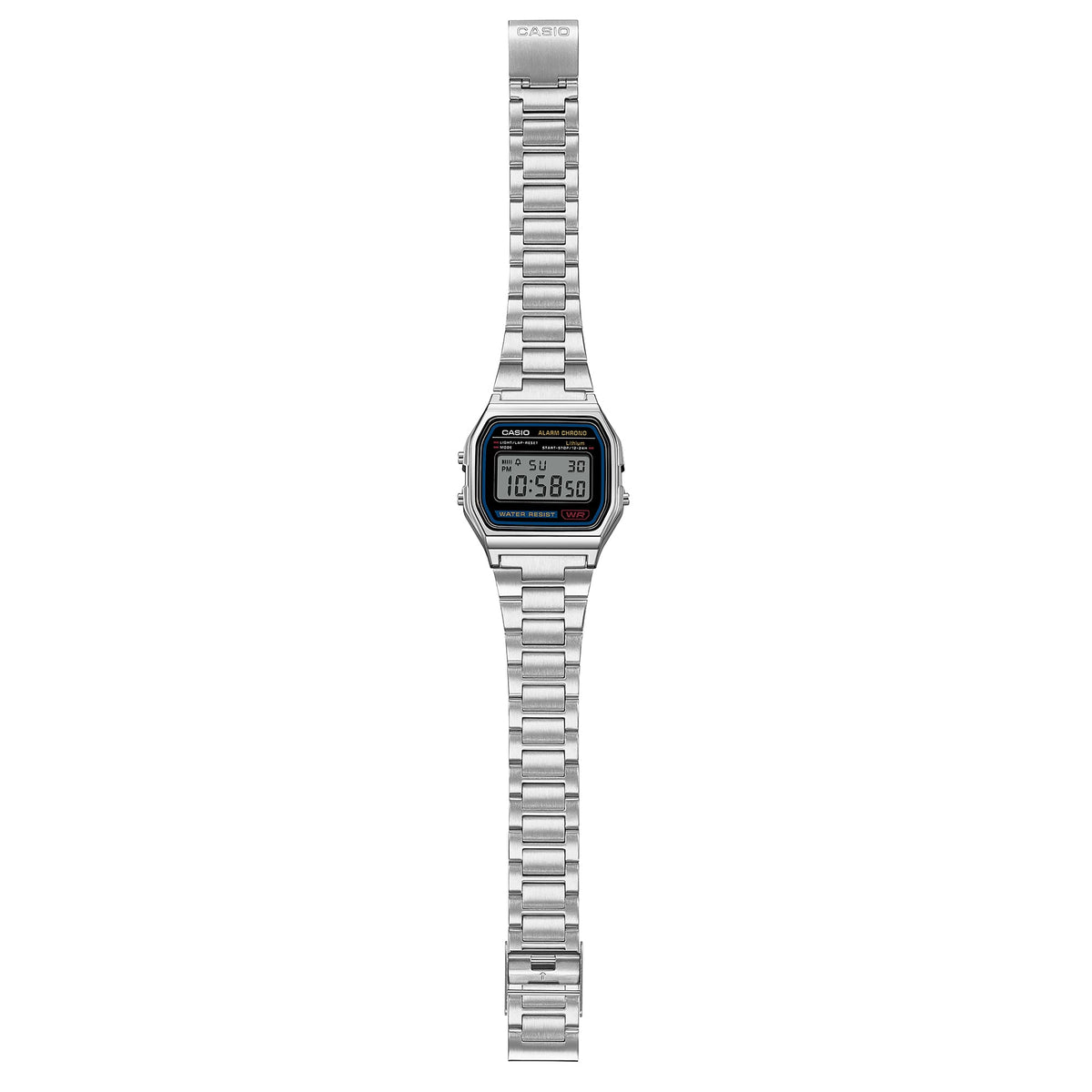 Casio A158WA-1DF Vintage Steel Digital Watch – Silver – detail view