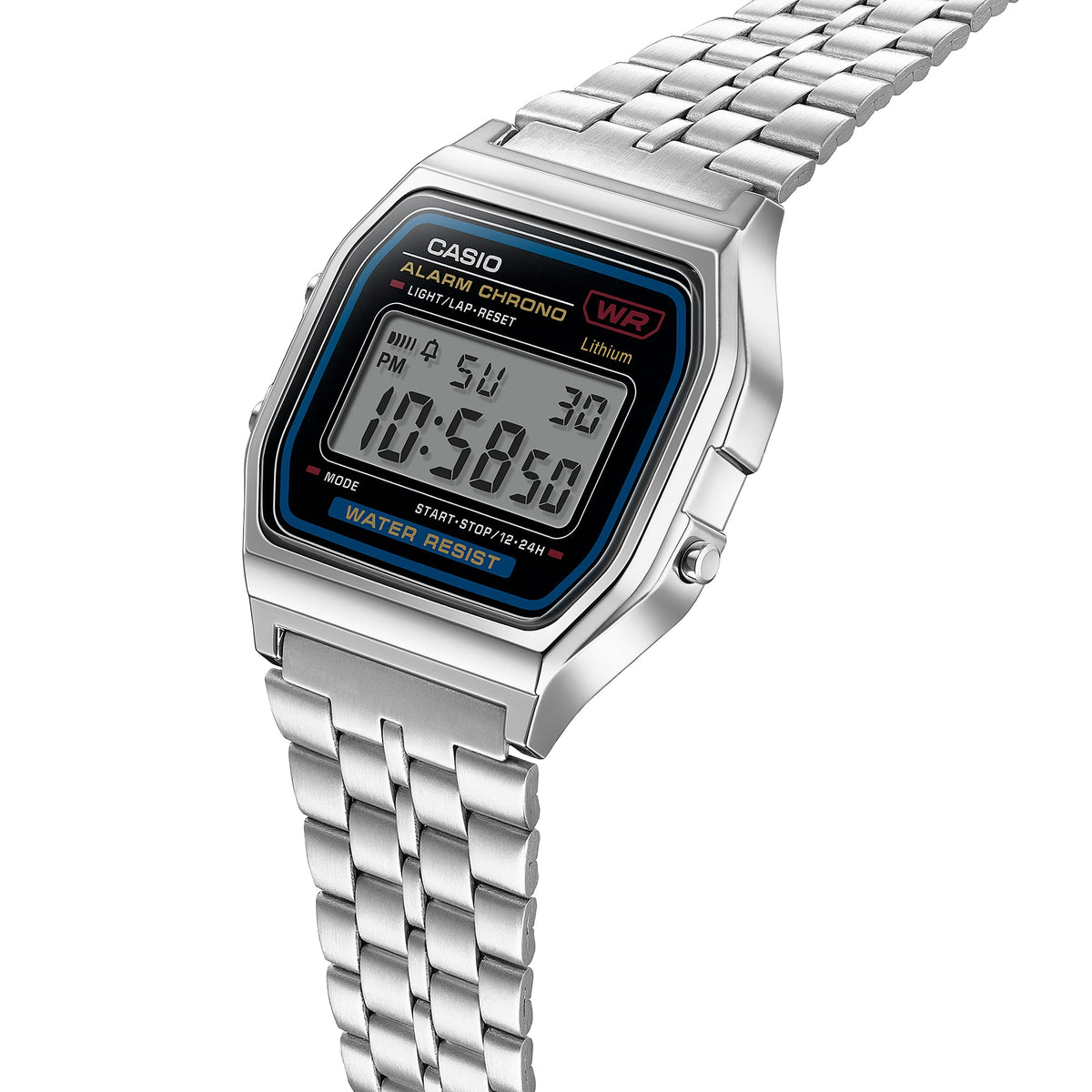 Casio A159W-N1DF Vintage Steel Watch – Silver – angle view