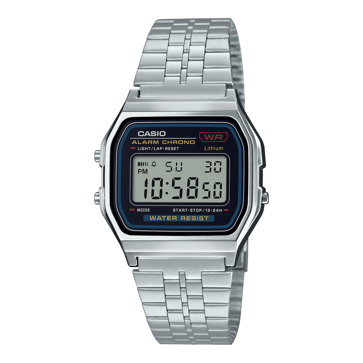 Casio A159W-N1DF Vintage Steel Watch – Silver – front view