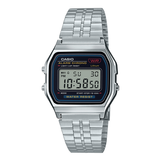 Casio A159W-N1DF Vintage Steel Watch – Silver – front view