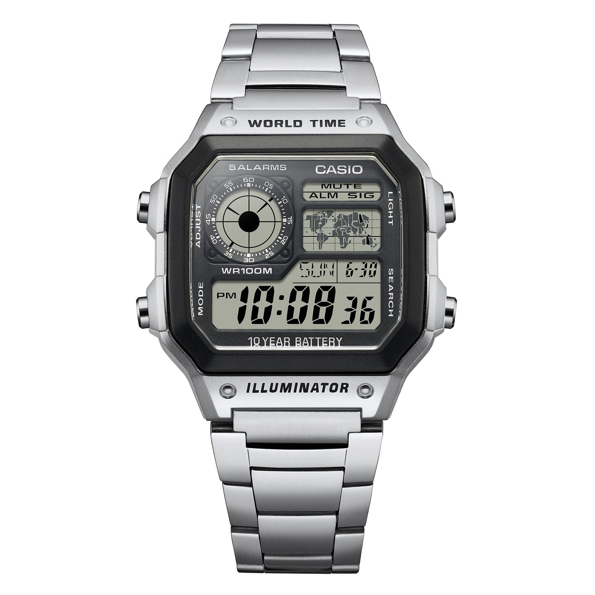 Casio AE-1200WHD-1AVDF World Time Digital Watch – Dark – angle view