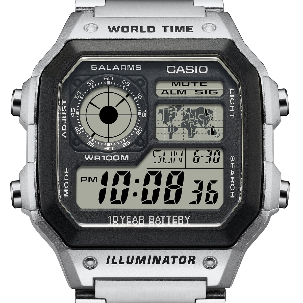 Casio AE-1200WHD-1AVDF World Time Digital Watch – Dark – angle view