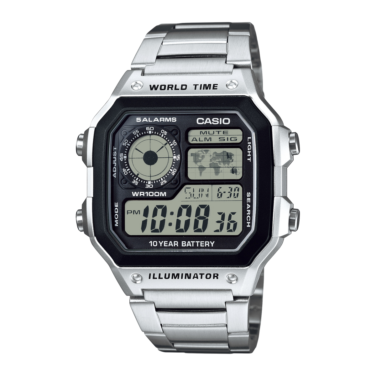 Casio AE-1200WHD-1AVDF World Time Digital Watch – Dark – front view