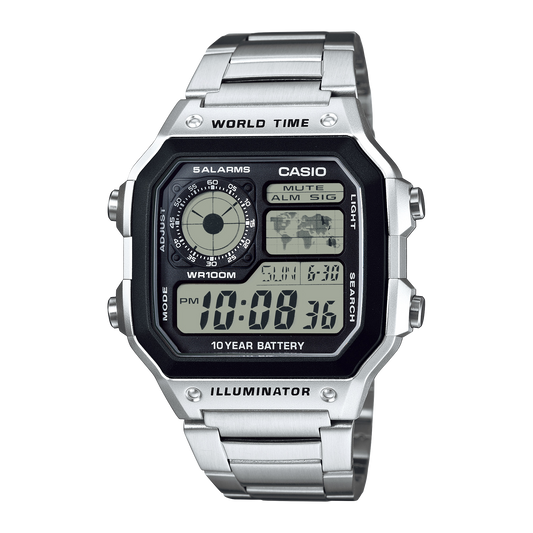 Casio AE-1200WHD-1AVDF World Time Digital Watch – Dark – front view