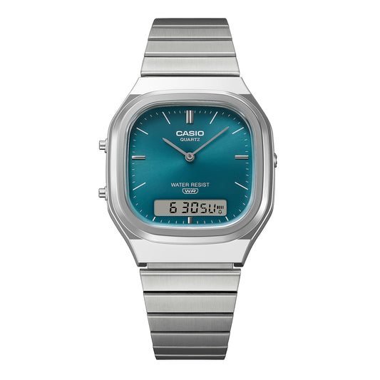 Casio Vintage AQ-240E-3ADF Analog-Digital Watch – Blue Green – front view