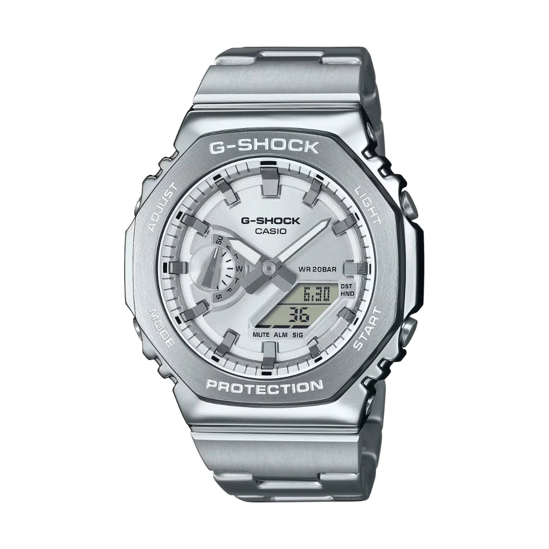 Casio G-Shock GM-2110D-7ADR Metal Bezel Analog-Digital Watch – Silver