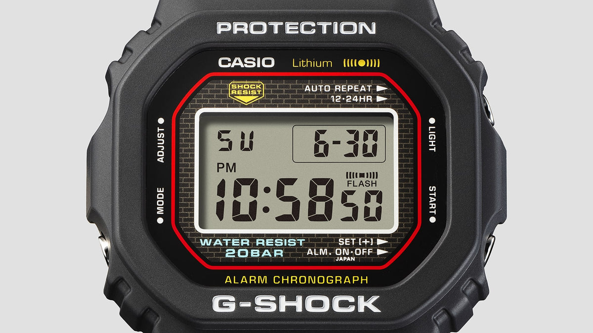 Casio G-Shock DW-5000R-1ADR 40th Anniversary Digital Watch – Black Red – face detail