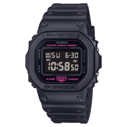 Casio G-Shock DW-5600PK-1D Pink Ribbon Digital Watch – Black/Pink – front view