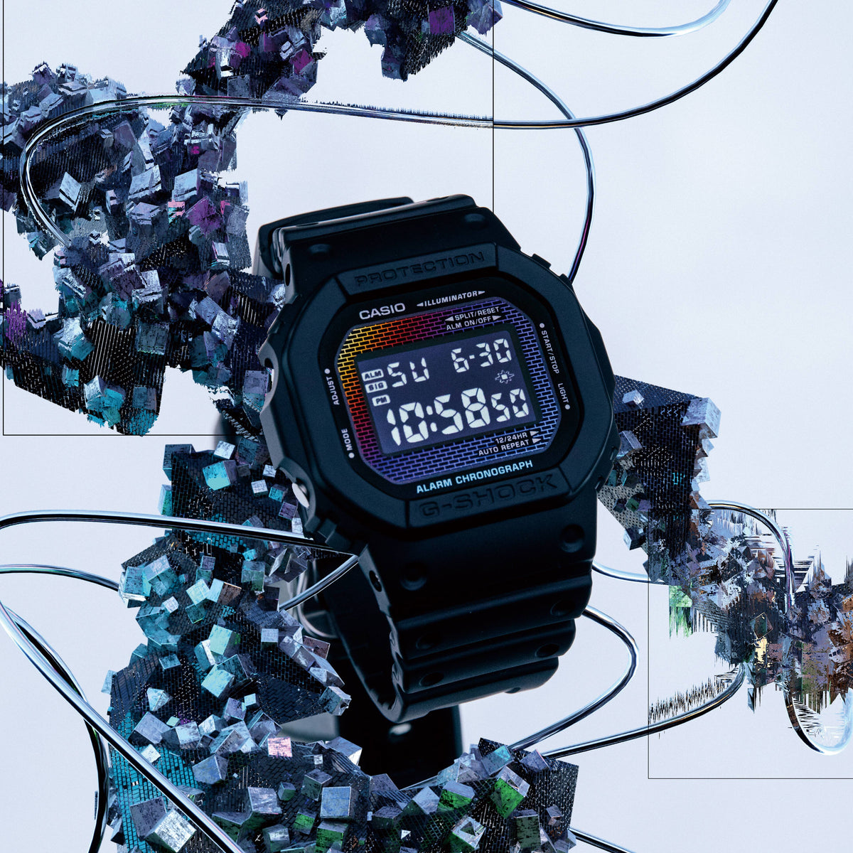 Casio G-Shock DW-5600RW-1D Digital Square Watch – Resin White – angle view