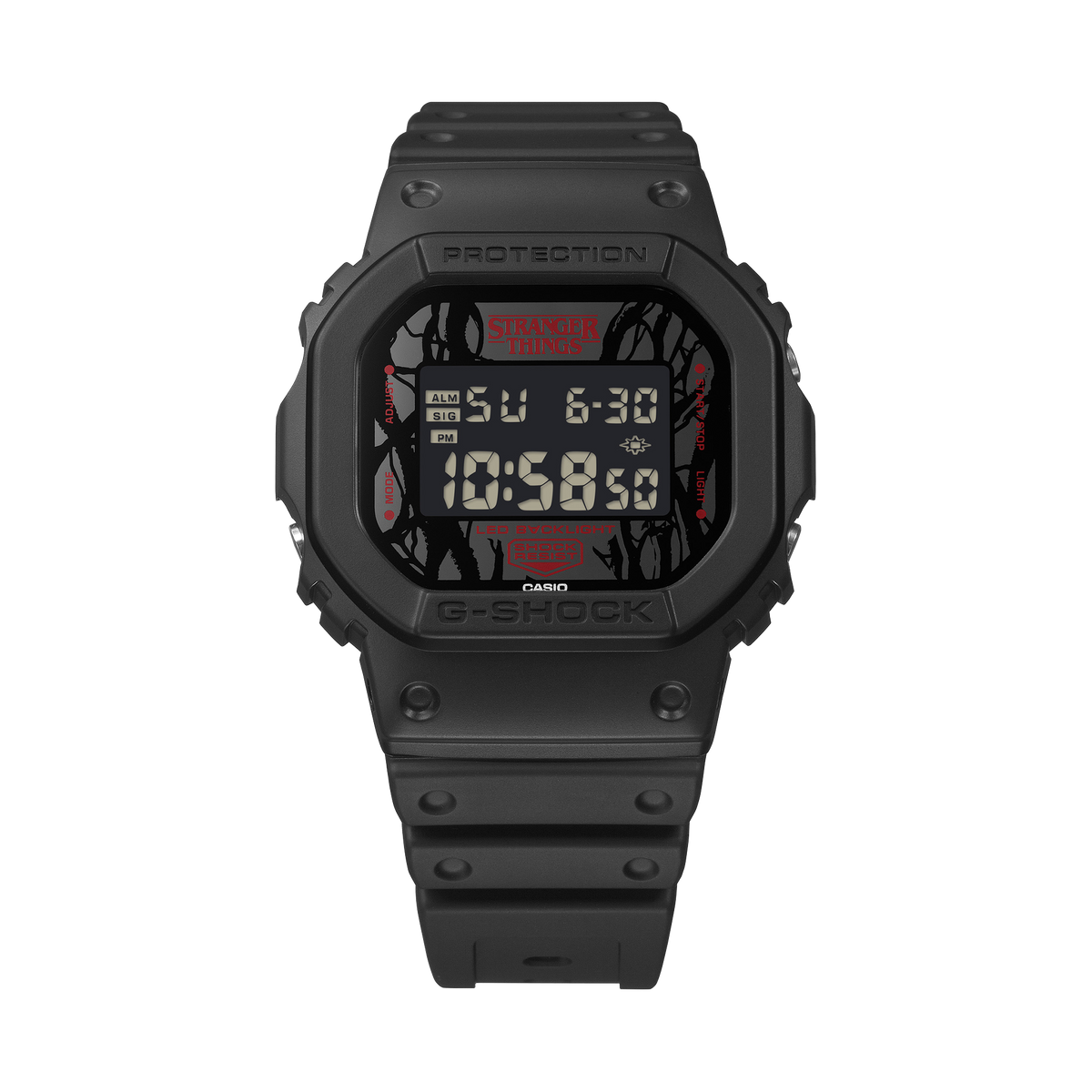 Casio G-Shock DW-5600STT-1D Stranger Things Collaboration Watch – Black – angle view