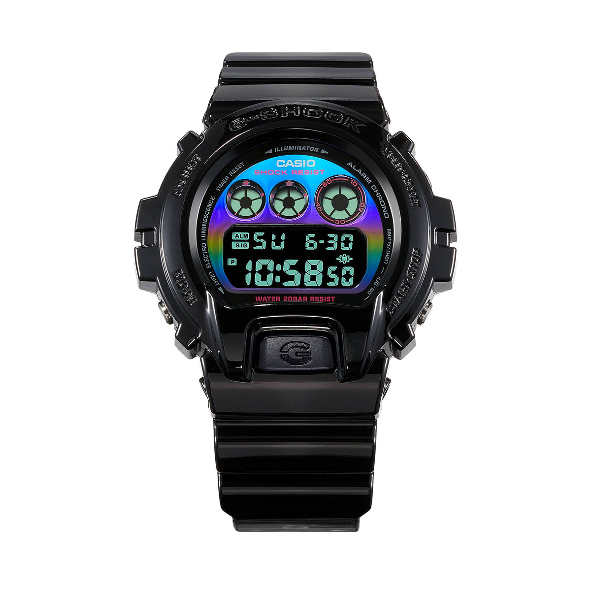 Casio G-Shock DW-6900RGB-1DR Virtual Rainbow Digital Watch – front detail