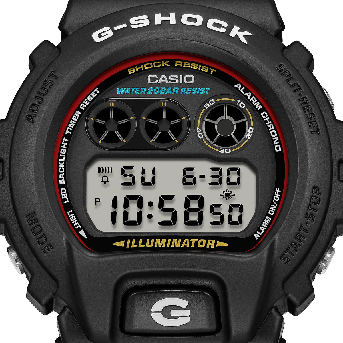 Casio G-Shock DW-6900RL-1DR Original Colours Three-Eye Watch – angle view