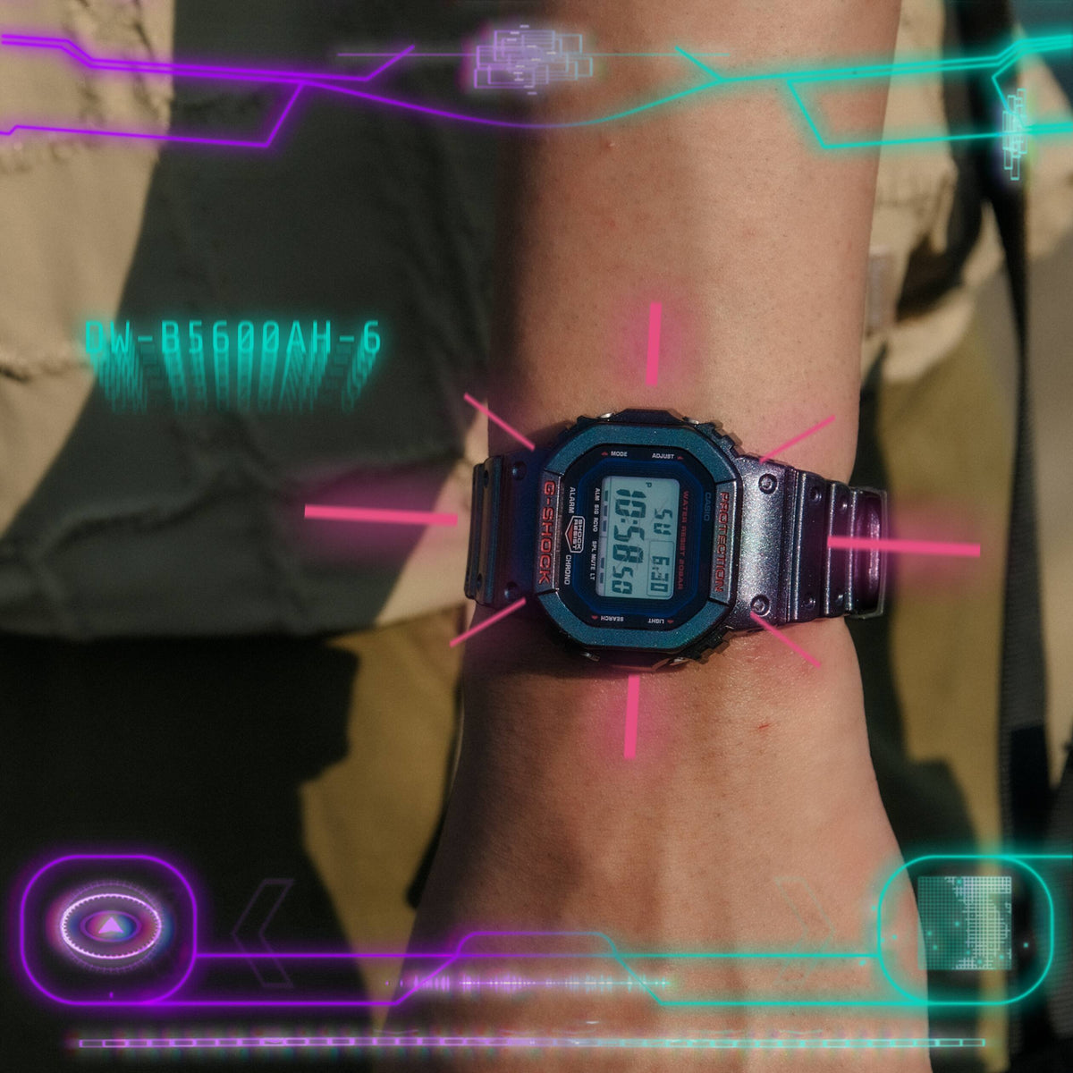 Casio G-Shock DW-B5600AH-6D Bluetooth Digital Watch – on model