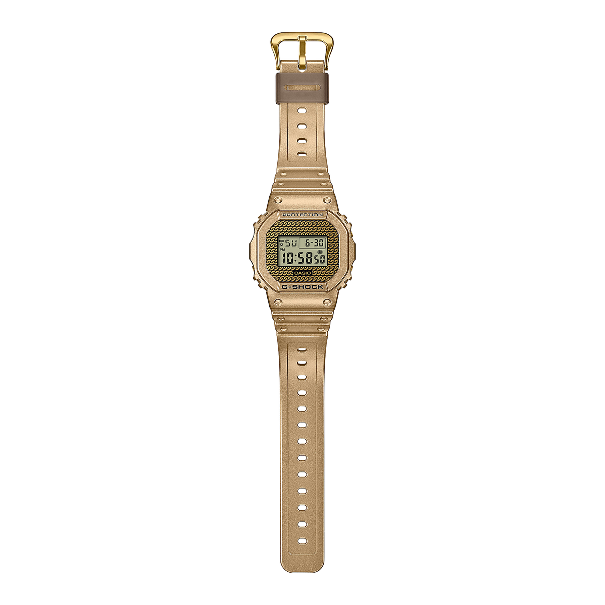 Casio G-Shock DWE-5600HG-1D Gold Chain Interchangeable Digital Watch – angle view