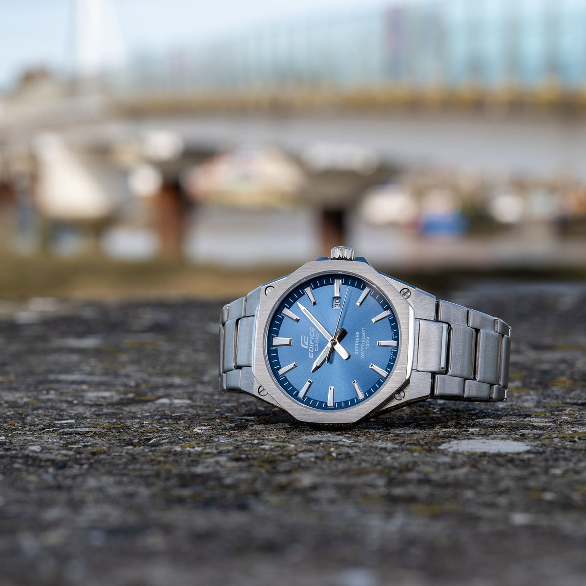 Casio Edifice EFR-S108D-2A Slim Solar Chronograph Watch – Blue – angle view