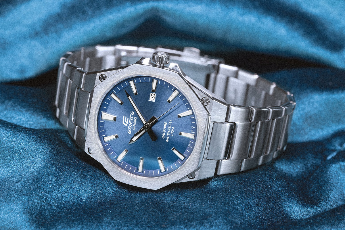 Casio Edifice EFR-S108D-2A Slim Solar Chronograph Watch – Blue – detail view