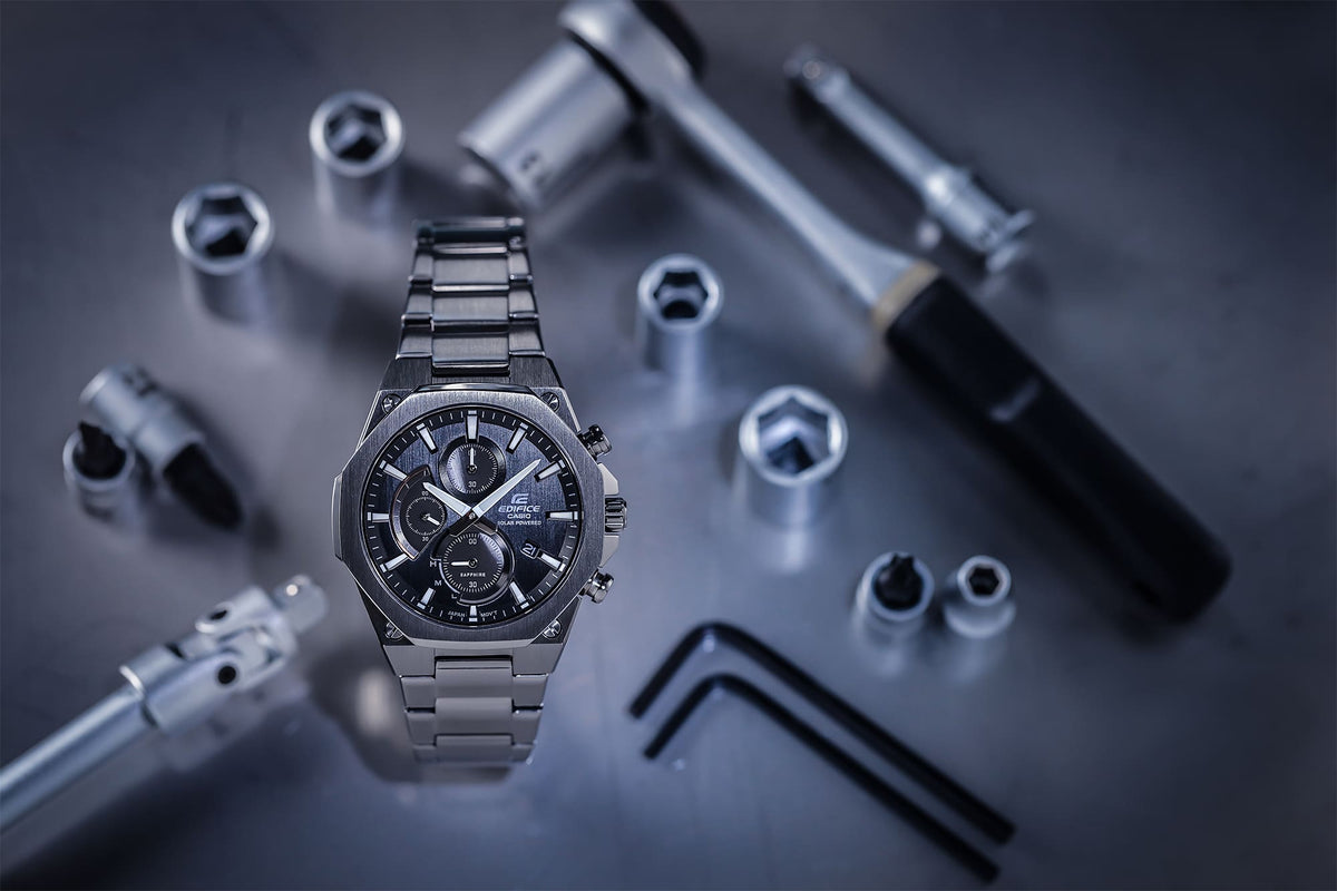 Casio Edifice EFS-S570DC-1AUDF Solar Sapphire Carbon Chronograph Watch – Black – angle view