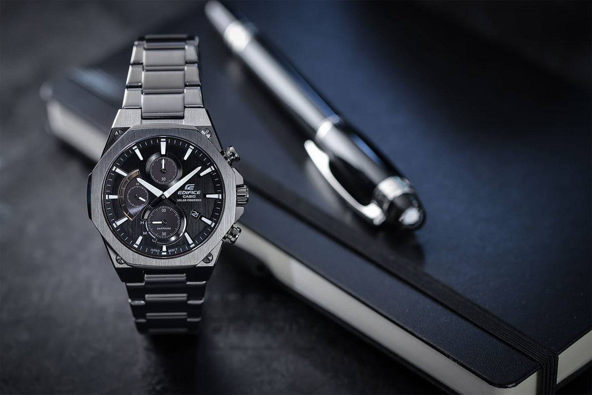 Casio Edifice EFS-S570DC-1AUDF Solar Sapphire Carbon Chronograph Watch – Black – angle view