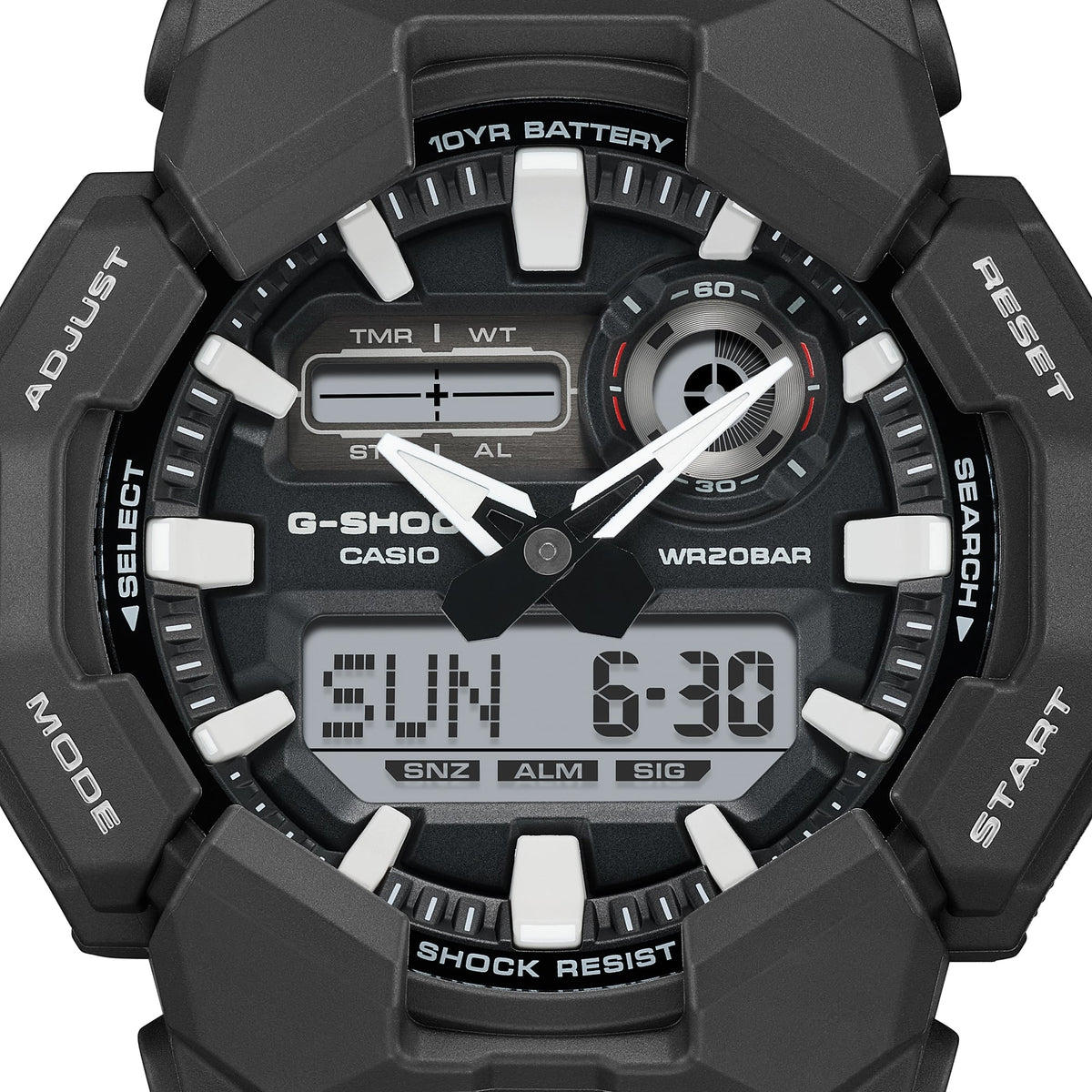 Casio G-Shock GA-010-1ADR Analog-Digital Watch – Black Carbon – angle view