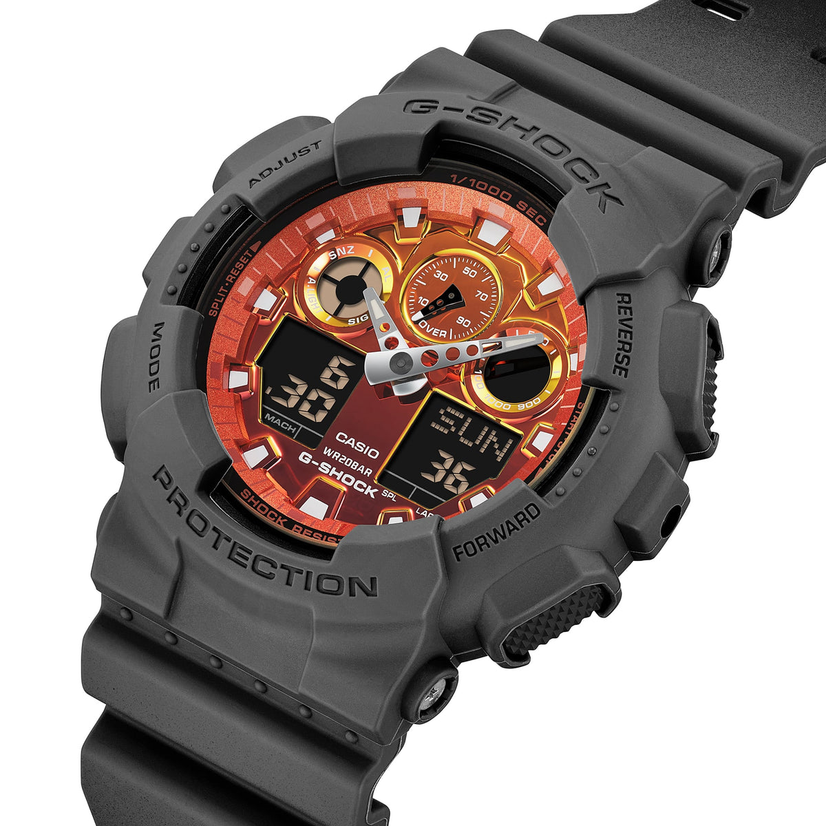 Casio G-Shock GA-100FL-8A Flame Gradient Analog-Digital Watch – side view