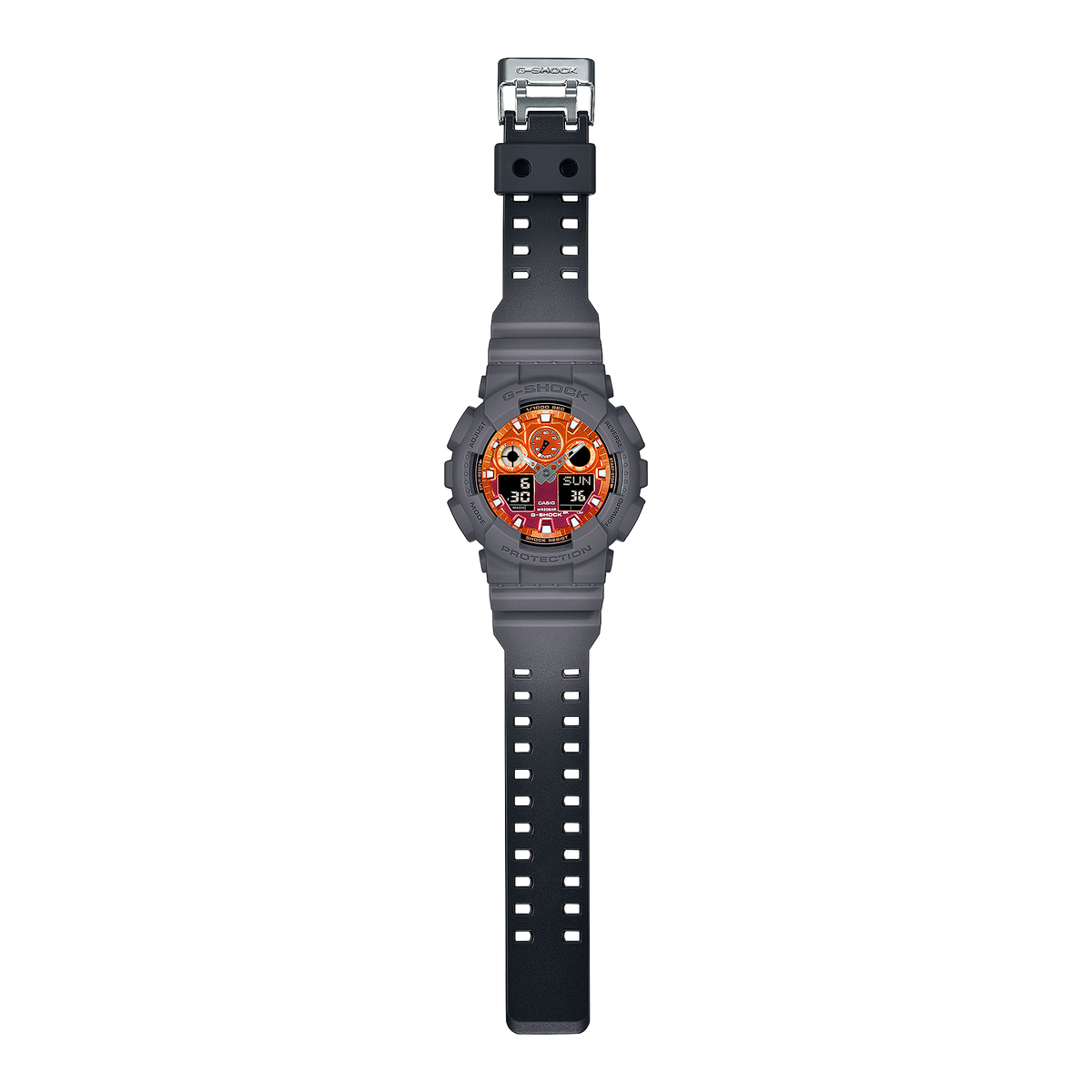 Casio G-Shock GA-100FL-8A Flame Gradient Analog-Digital Watch – angle view