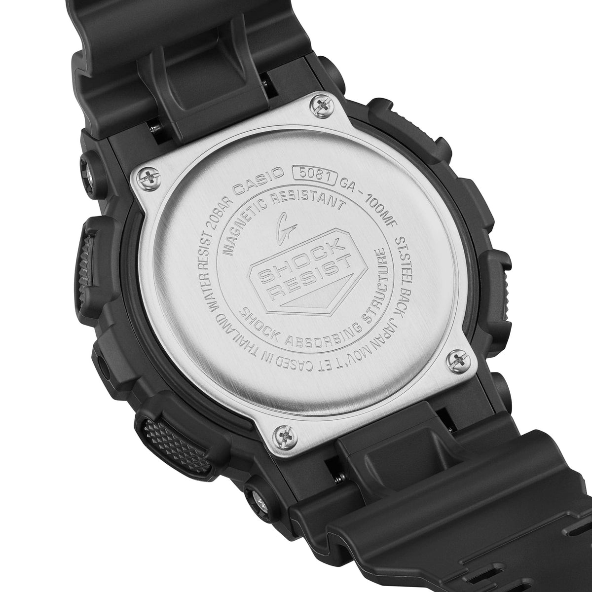 Casio G-Shock GA-100MF-1ADR Military Face Analog-Digital Watch – Black – back view