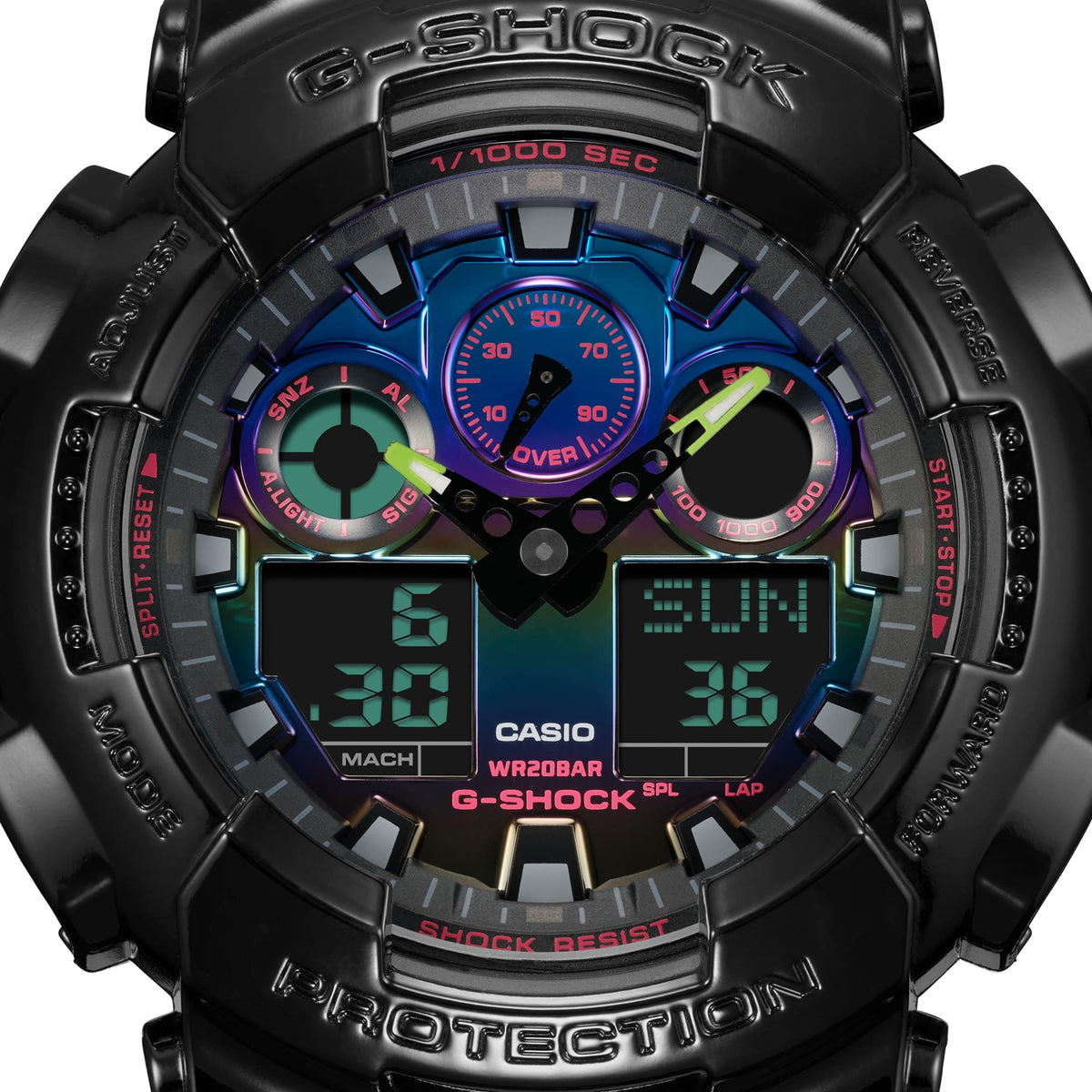 Casio G-Shock GA-100RGB-1ADR Virtual Rainbow Analog-Digital Watch – detail view