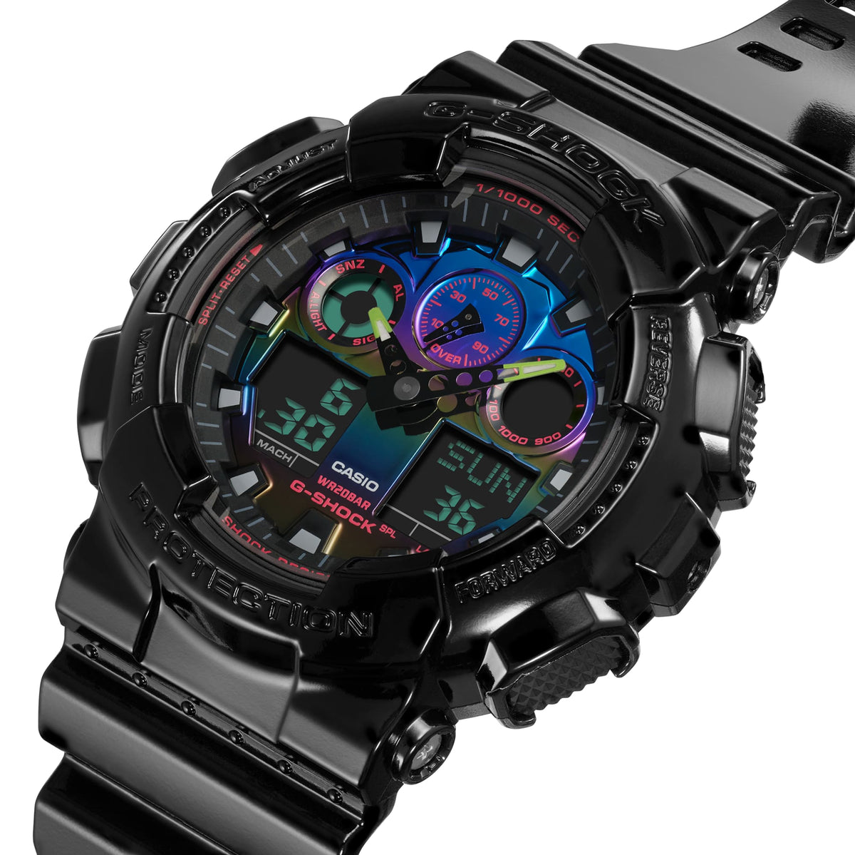 Casio G-Shock GA-100RGB-1ADR Virtual Rainbow Analog-Digital Watch – detail view