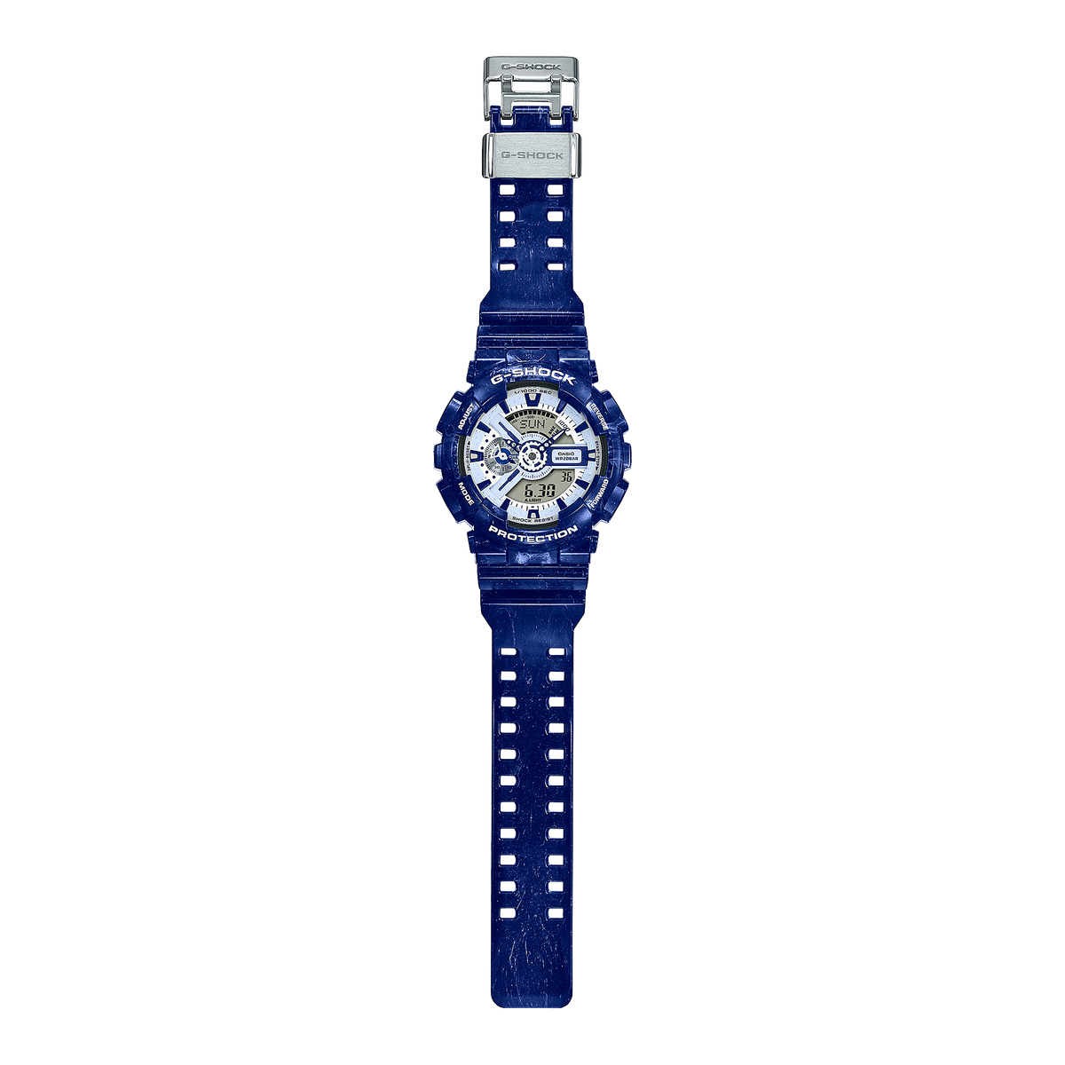 Casio G-Shock GA-110BWP-2ADR Porcelain-Inspired Analog-Digital Watch – Blue and White – angle view