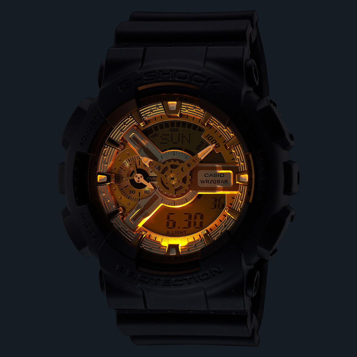 Casio G-Shock GA-110CD-1A9DR Two-Tone Dial Analog-Digital Watch – Silver and Gold – LED light