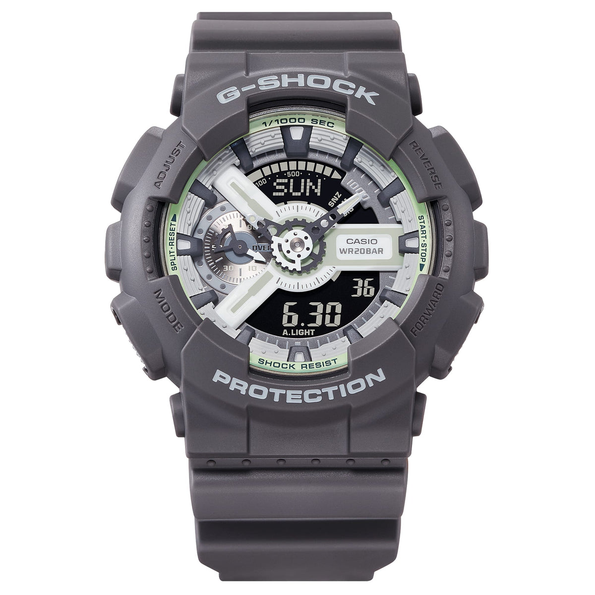 Casio G-Shock GA-110HD-8A Glow-in-the-Dark Analog-Digital Watch – front detail