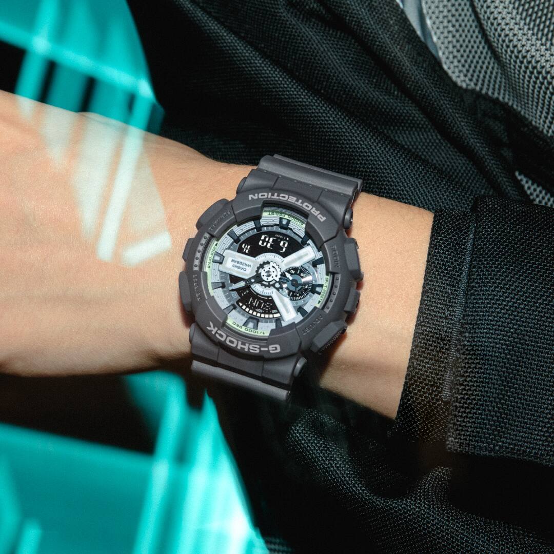 Casio G-Shock GA-110HD-8A Glow-in-the-Dark Analog-Digital Watch – on wrist