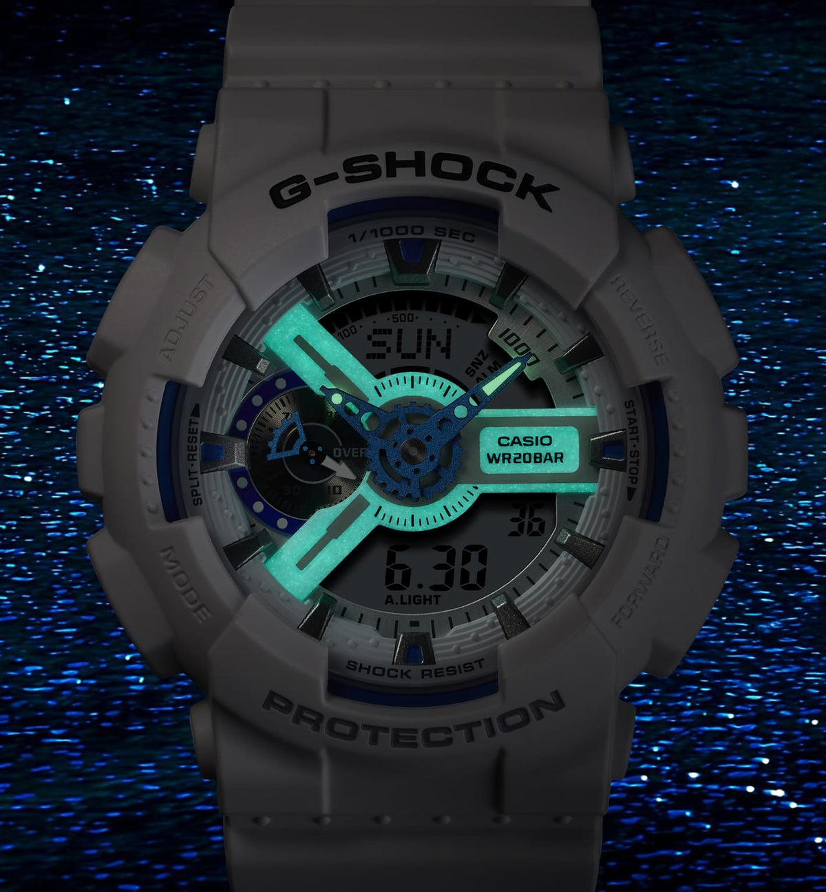 Casio G-Shock GA-110HDS-7ADR Glow Dial Analog-Digital Watch – glow dial detail