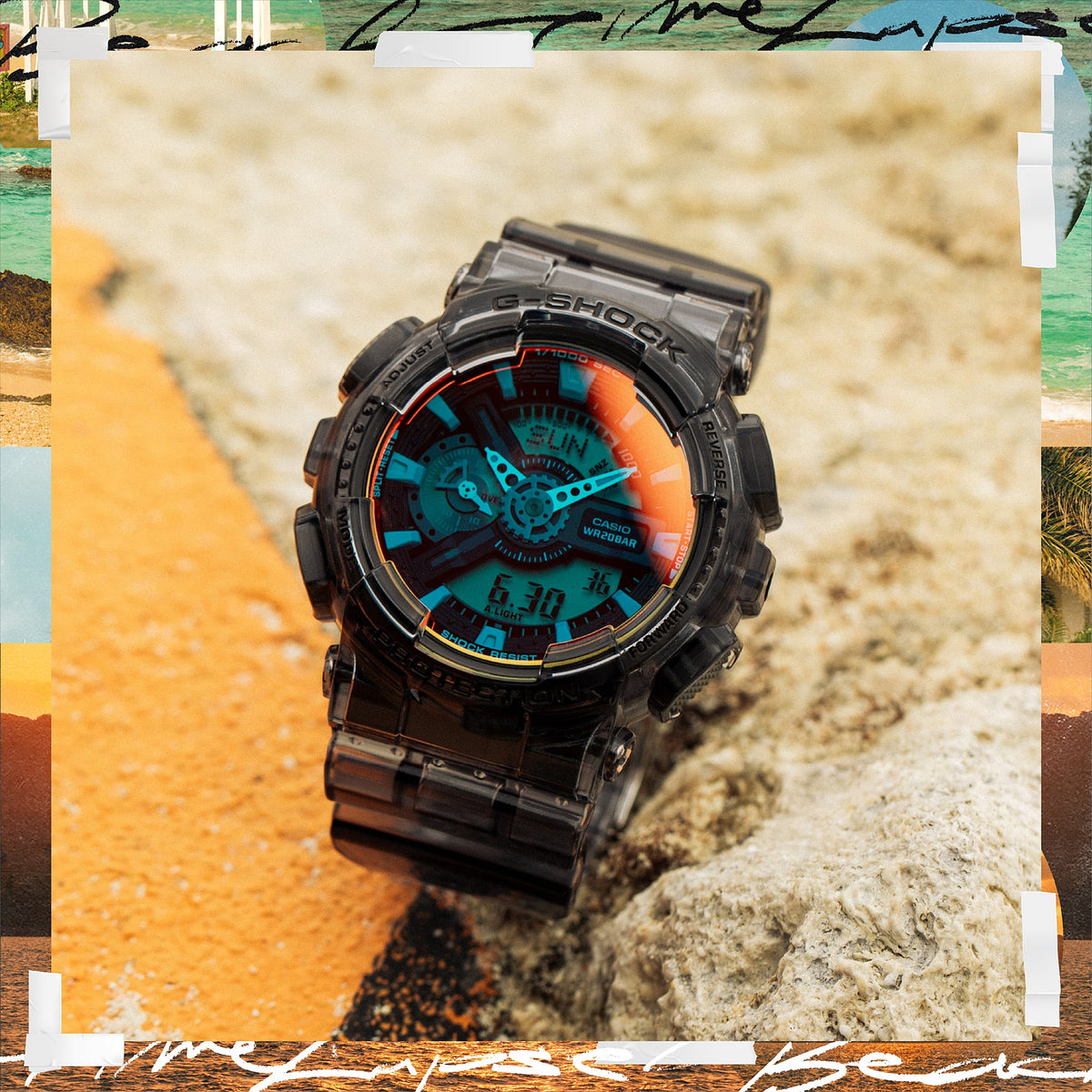 Casio G-Shock GA-110TLS-8A Translucent Analog-Digital Watch – Grey/Orange – detail view