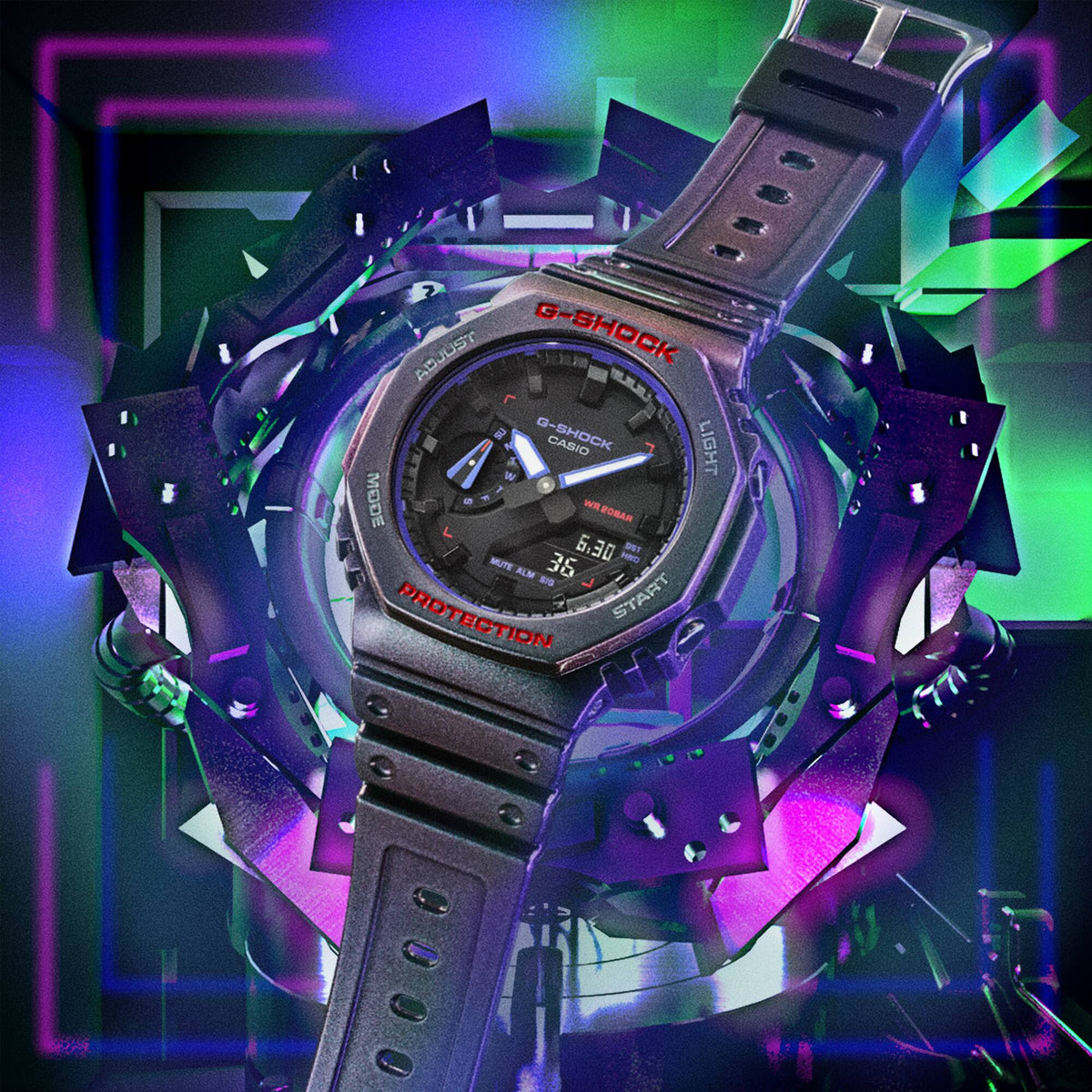 Casio G-Shock GA-2100AH-6A Polarized Colour-Shift Octagon Watch – detail view