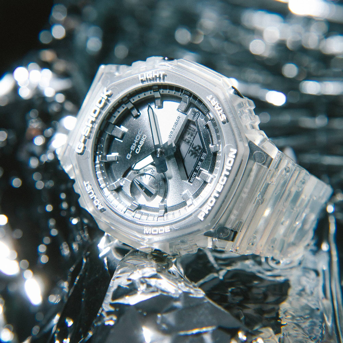 Casio G-Shock GA-2100BM-7A8DR Translucent Octagonal Analog-Digital Watch – Silver – detail view