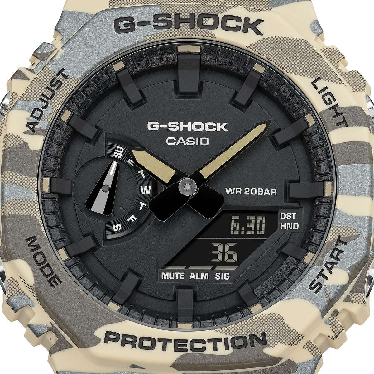 Casio G-Shock GA-2100CM-5ADR Camouflage Octagon Watch – angle view
