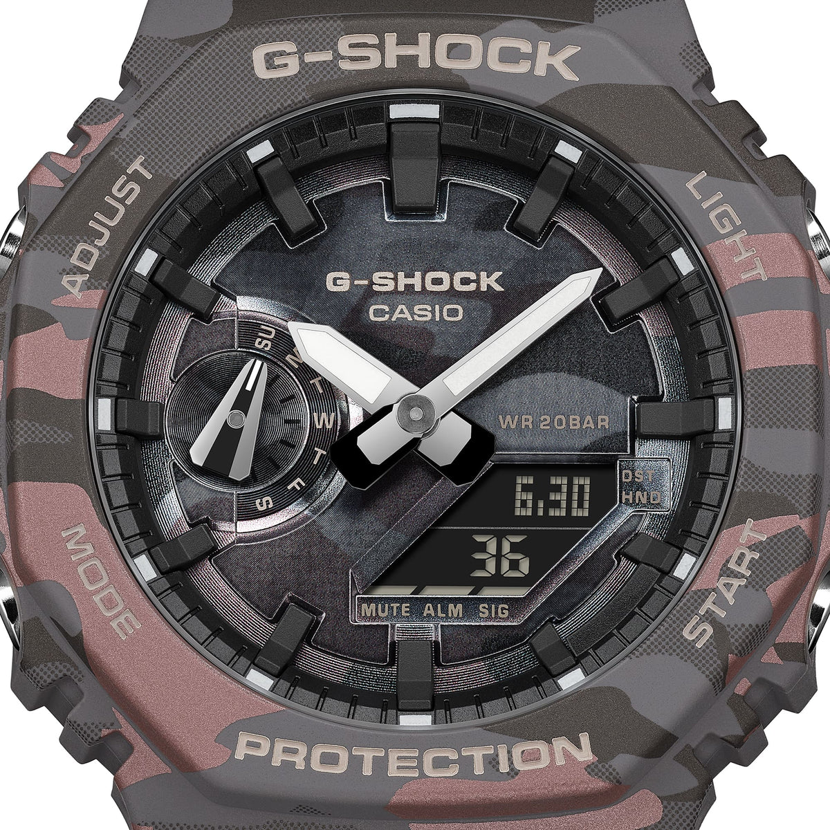 Casio G-Shock GA-2100CMD-8ADR Camouflage Octagon Watch – angle view