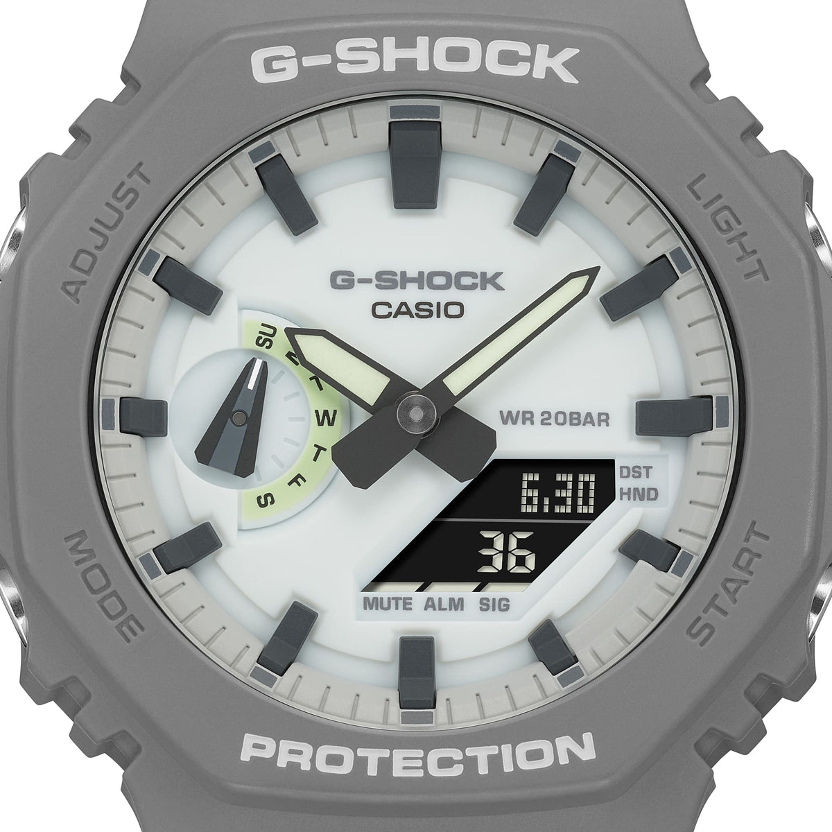 Casio G-Shock GA-2100HD-8ADR Monochrome Octagon Watch – angle view