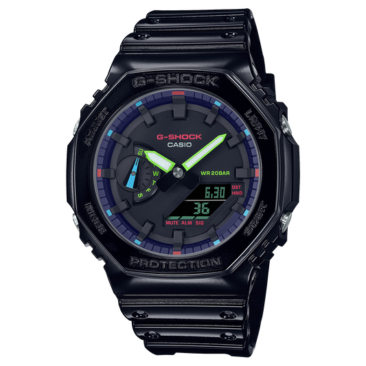 Casio G-Shock GA-2100RGB-1ADR CasiOak Rainbow Watch – Black – front view